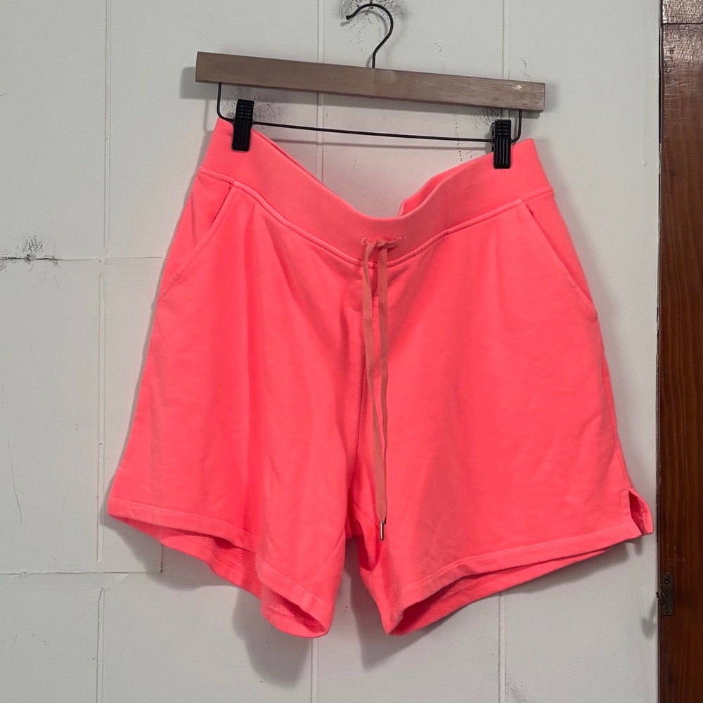 Talbots Womens Neon Pink French Terry Lounge Shorts Drawstring Pockets L